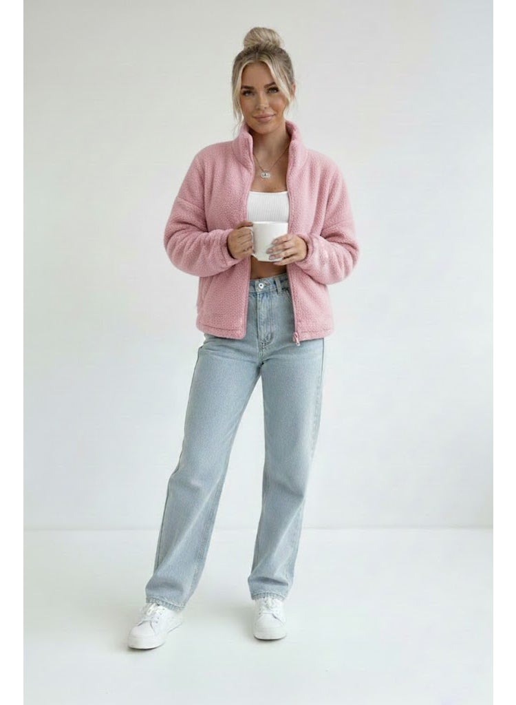 جاكيت فرو صناعي بسوستة كاملة للنساء، جاكيت من صوف تيدي ناعم بقصة واسعة، معاطف وجواكيت وفيستات - Image 2